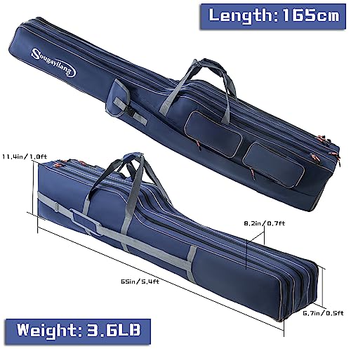 Sougayilang Fishing Rod Case Organizer Pole Storage Bag Fishing Rod and Reel Carrier Organizer for Travel - color: Blue-Length: 165cm/65in