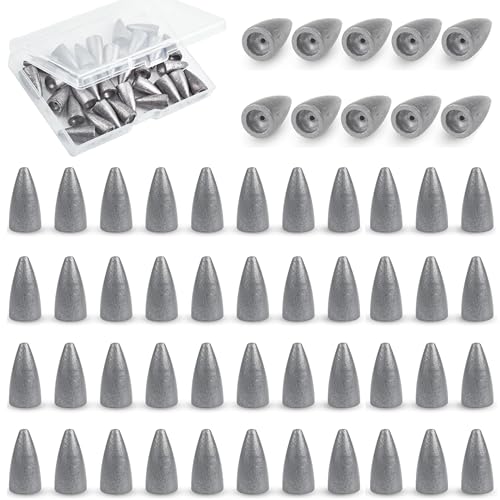 Bullet Fishing Weights Sinkers, 45 Pack Fishing Sinkers Worm Weights Sliding Fishing Sinkers for Bass Fishing Pitching and Flipping Texas Rigs Saltwater Freshwater Fishing Tackle - style: 1/16oz - 45 Pack