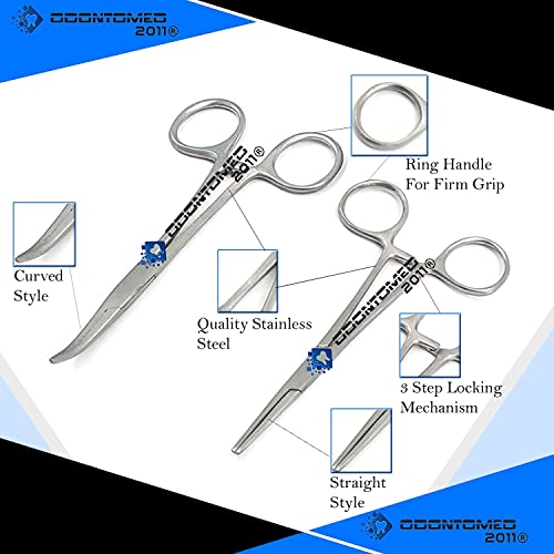 Premium Quality Ultimate Set of 6 Pcs Straight & Curved Hemostat Forceps Locking Clamps Stainless Steel Full Serrated Jaws for Better Grip-Ideal for Nurses, Fishing + More - color: Silver