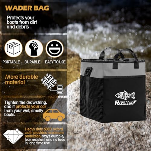 Riverruns Fishing Hunting Wader Bag with Vented Mesh, Waders Boots Bag, Fly Fish Storage Bag for Fishing, Hiking, Camping - color: Charcoal Taupe, size: Large 60 L