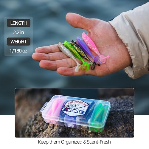 30pcs Soft Plastic Swimbaits with Paddle Tail, T-Tail Fishing Lures for Vertical Jigging and Casting, Freshwater Swimbaits for Bass, Trout, Walleye & Crappie - color: Classic, 2.2''