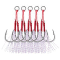 Goture Double Fishing Assist Hooks Kit Jig Assist Glow Hook Slow Fast Fall Jigs Fishing Hook for Lead Vertical Jigging Lures Pack of 5 - color: Red, size: #2/0 0.60oz(20pcs)