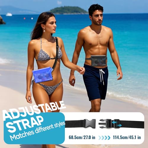 Waterproof Bag Fanny Packs for Women, Cruise Vacation Essentials Waterproof Pouch for Phone Passport Purse, Floating Dry Bags for Beach Water Park Boating Fishing Diving Surfing Kayaking Accessories - color: Blue & Black