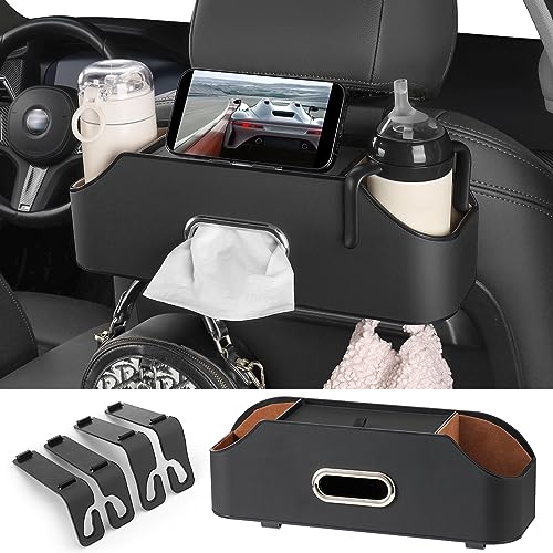 Car Rear Backseat Extra Multifunctional Drink Cup Holder Organizers With Tissue Storage Box Organizer & Hooks For Car Seat Back. Black - color: Black