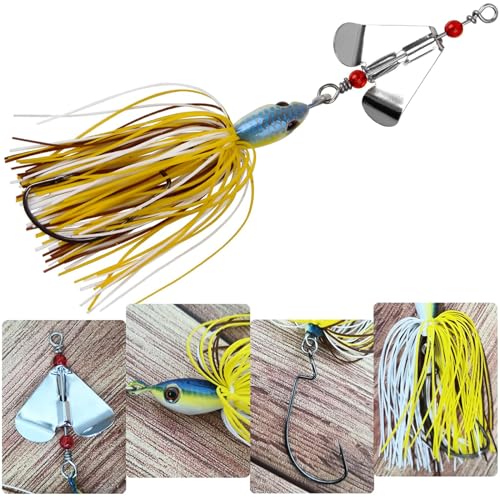Spinnerbait Fishing Lures Kit, 6pcs Bass Fishing Buzzbait Lures Hard Metal Spinner Baits Swim Jigs for Bass Trout Salmon Pike Freshwater Saltwater - style: A-6pcs