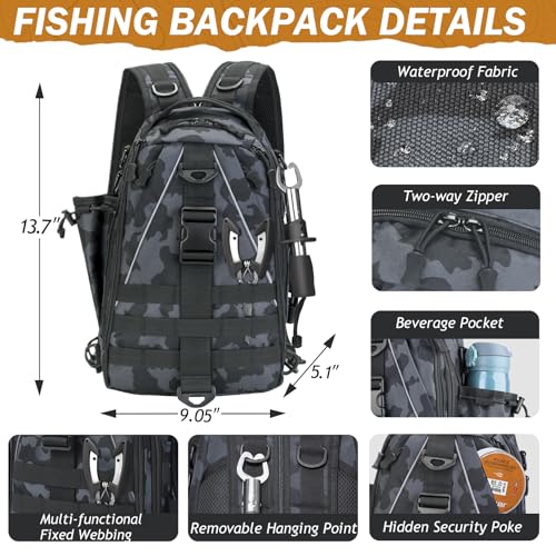 THKFISH 85Pcs Fishing Tool Kit, Fishing Backpack with Tackle Boxes Included, Fishing Tackle Kit Include Fishing Bait Lure Gear Kit, Fishing Pliers, Fish Hook Remover, Lip Gripper - color: Camo Backpack