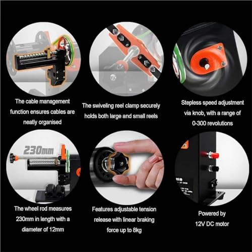 Electric Fishing Line Spooler Winder, Fishing Reel Spooling Station, Adjustable Speed 0-300 R, 0-8kg Damping Brake, with Meter Counter, for Trolling Reel