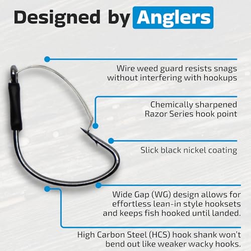 Harmony Fishing - Razor Series Wacky Weedless WG Hooks - The Ultimate Bass Fishing Hooks for The Wacky Rig & Neko Rig - style: Size 1 (25 Pack)