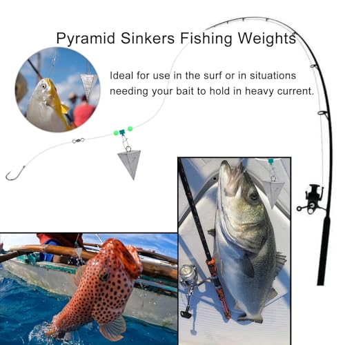 SIWIRIOM Pyramid Sinkers for Surf & Saltwater 6 Pack Fishing Weights Lead Sinkers with Slider Universal Connectors, Fishing Weights Assortment Kits Fishing Gear Tackle 1oz 2oz 3oz - size: 2oz-6pcs