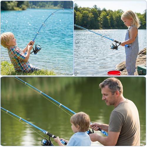 Kids Fishing Pole Set Fishing Rod and Reel Combos Ultralight Telescopic Fishing Rod+Spinning Reel+Lure Baits+Fishing Line with Mini Shark Bag for Boys Girls Youth Freshwater Saltwater