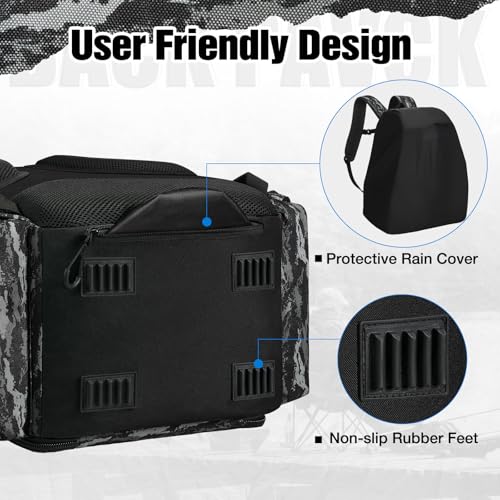 Piscifun Fishing Tackle Backpack with Rod Holders & 4 Tackle Boxes, 42L Outdoor Fishing Bag with Waterproof Rain Cover - color: Balck Camouflage