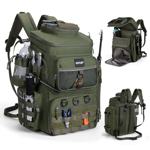 Goture Fishing Backpack, 900D Water-Resistant Tackle Bag with Rod Holders, Insulated Cooler Compartment, 55L Large Capacity Fishing Gear Storage for Saltwater&Freshwater Camping Hiking,Gifts for Men - color: A2:green(without Tackle Boxes)