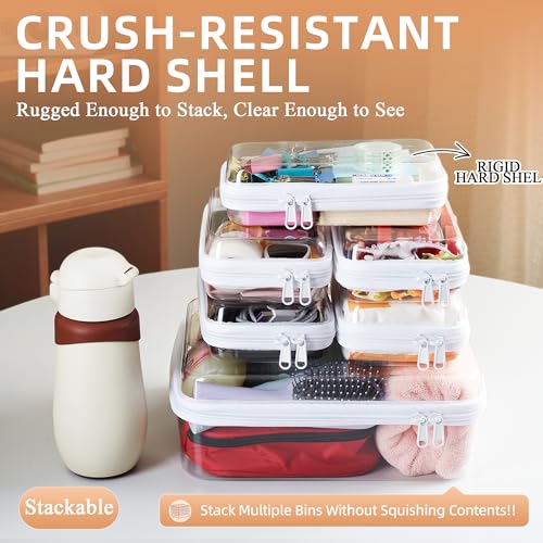 6 pcs Zipper Pouches, Hard Shell Toiletry Bag, Stackable Travel Organizer, Cosmetic Bags, Transparent Diaper Bag, Storage Cases (Tall M + 5S) - color: White, size: Tall M+5S