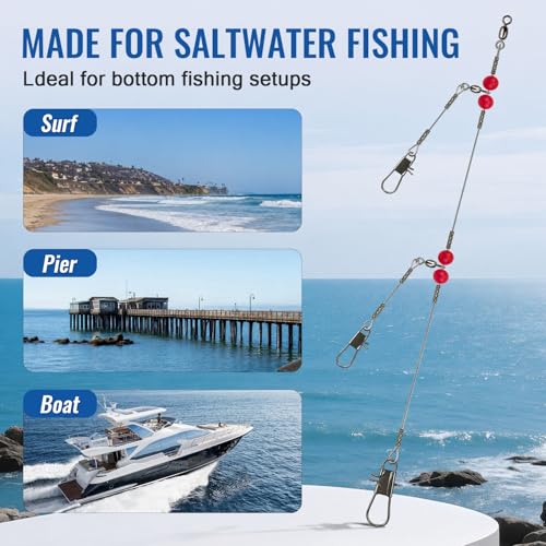 Narcissus Double Drop Saltwater Fishing Rig – Mono 2 Hook Bottom Rigs with Swivels & Snaps, Pre-Tied Surf Pier Boat Leader Line for Snapper, Bass, Mackerel, Catfish - color: Double Drop Rig-12Pack- White