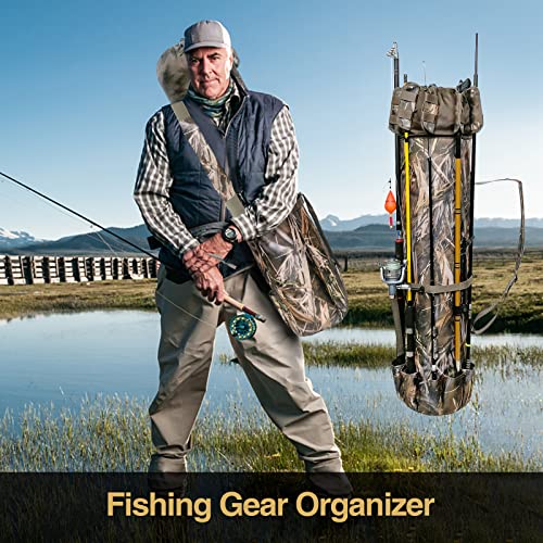 DONQL Fishing Rod Bags, Outdoor Fishing Pole Holders Reel Case, Multifunction Camping Portable Travel Carry Case Backpack Fish Rod Reel Bag, Holds 5 Poles & Fishing Tackles, Fishing Gear for Men - color: Camouflage