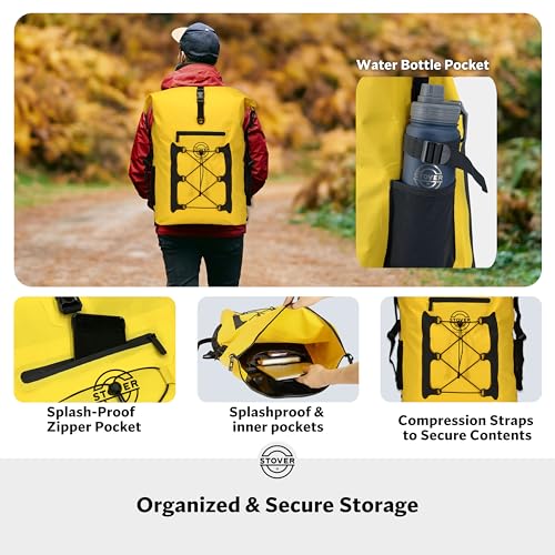 STOVER 5/10/25/30/40/55L Waterproof Dry Bag- Roll-Top Backpack w/Phone Case- Kayaking, Hiking, Camping, Boating- Men/Women - color: 55l Yellow (With Phone Case), size: 55L