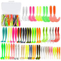 Soft Fishing Lures Set with Tackle Box, 6.5cm/8cm Paddle Tail Swimbaits, 60PCS Soft Plastic Baits with Curly Tails, Freshwater Fishing Lures for Bass, Trout, and More - color: 60 soft baits + bait boxes