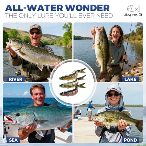 Crown Fishing Lures 8 Segment Realistic Swimbait with 3D Eyes Vibrating Actions,Smooth Lifelike Swimming for More Bites,Reinforced Fiber Joint