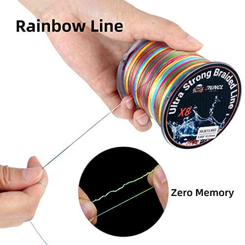 RUNCL 8 Strands Braided Fishing Line - High Visibility Colored Braid Line, Super Strong, Abrasion Resistant, No Stretch, 328yds/546yds/1093yds, 12lb to 100lb for Saltwater or Freshwater Fishing - color: Multicolor, size: 12lb - 328yds