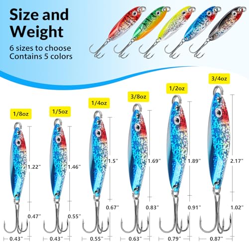 THKFISH Fishing Lure Spoons Trout Spoons for Fishing Jigging with Hooks - color: Color 1#, size: ['1/2 oz - 5 pieces']