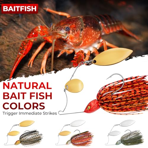 MadBite by KastKing Spinnerbait Fishing Lures, Bass Trout Salmon Walleye Stainless Steel Spinner Baits Kit, Saltwater Freshwater, 4 pcs - color: Bait Fish - Colorado & Willow, size: 3/8oz