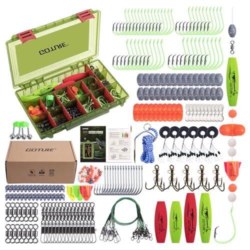 Goture Catfish Rig Making Kit,274pcs/300pcs Catfishing Tackle with Luminous Fishing Hook Swivel Sinker Weights Rattle Float Bobber Stoppers,Catfish Rigs Accessories with 3600 Tackle Box,Gifts for Men - color: A1:274pcs Catfishing Tackle