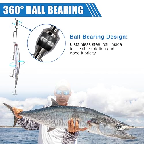 AGOOL Fishing Swivels Snaps Ball Bearing Swivels with Coastlock Snaps Stainless Steel Fishing Tackle Line Lure Leader Connector Quick Change Terminal Tackle for Lures, Leaders and Rigs - size: Size 3+3(60lb)