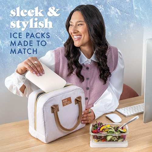 Cool Coolers by Fit & Fresh 4 Pack XL Slim Ice Packs, Quick Freeze Space Saving Reusable Ice Packs for Lunch Boxes or Coolers - color: Ivory (4 Pack)