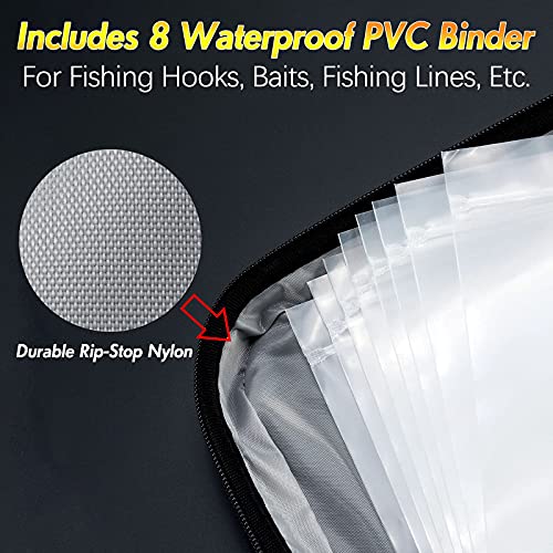 Dr.Fish Soft Bait Binder Organizer, Lure Hard Cover Fishing Tackle Storage Binders, Organized Bag with 8 Waterproof PVC Pockets for Worm Snell Rigs Jigs Baits Wrap Wallet - color: Hard Case(8 Pockets, 11.2X8.7")