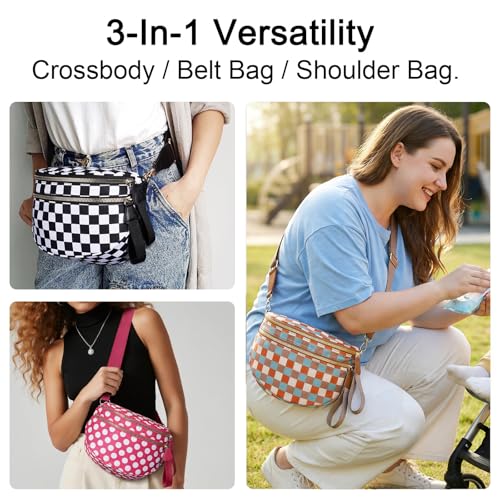 Crossbody Bags for Women, Spacious Nylon Belt Purse Fanny Packs, Crescent Oversized Checkered Bum Bag (Polka Dot - Coffee) - color: Polka Dot - Coffee