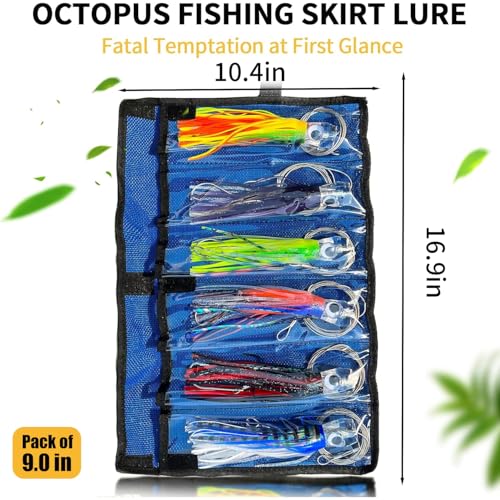 YOTO Trolling Lure Saltwater,6.5/9 inch 6 pcs Squid Skirted Deep Sea Fishing Lure kit,Tuna,Marlin,Wahoo,Shark,Mahi Trolling Fishing Lures - color: 9in - 6pcs