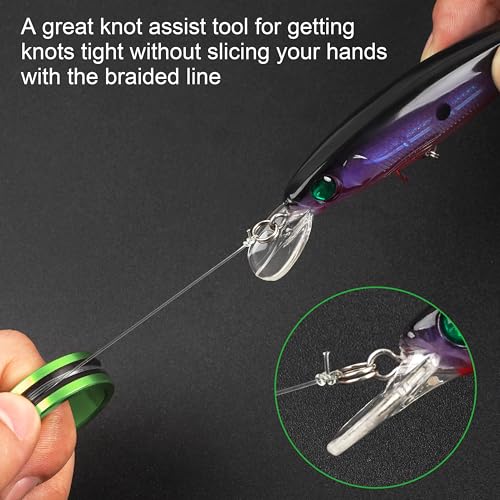 OROOTL Fishing Line Ring Knot Tying Tool, 2pcs Fishing Knot Tying Tool Alloy Line Dragger Tightener Ring FG GT Knot Puller PE Fishing Line Knotting Device Accessories for Saltwater Freshwater - color: Green-2pcs