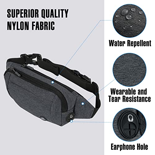 WATERFLY Fanny Pack Waist Bag: Small Hip Pouch Bum Bag Fannie Pack Phanny Fannypack Waistpack Bumbag Beltbag Sport Slim Fashionable for Jogging Hiking Hiker Woman Man - color: B-Grey