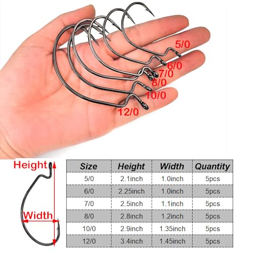 5 pcs/Pack Offset Worm Fishing Hooks Large Fishing Hook 4X Strong High Carbon Steel Worm Soft Bait Jig Size 5/0 6/0 7/0 8/0 10/0 12/0 - size: 8/0-5pcs