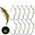 KANAMA Luminous Live Shrimp Hooks - High Carbon Steel Fishing Hooks Saltwater Corrosion Resistant Barbed Strong Hooks Freshwater Shrimp Walker, Ideal for Bass, Groupers, Pike, Catfish & More - size: L ×10