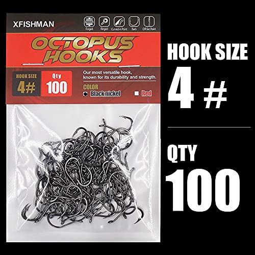 Octopus-Hook-Fishing-Beak-Circle-Hooks-Freshwater-Red-Black-100-50 Pack - color: 2-Black, size: Size:4 100-Pack