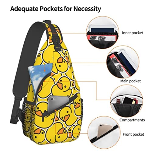 Unique Rubber Duck Sling Bag Crossbody Backpack for Men Women a Bunch of Yellow Rubber Ducks Cartoon Animal Overlay Chest Bag Casual Shoulder Backpack Sport Travel Hiking Daypack - color: Rubber Ducky Cartoon Animal