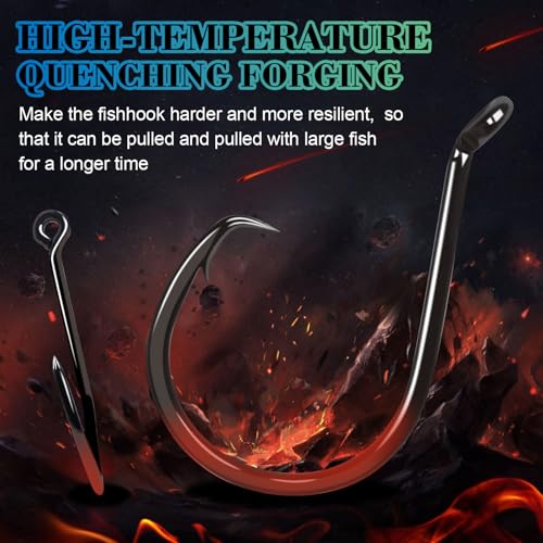 Heavyweight Catfish Hooks/Glow in The Dark Octopus Hooks,50/104pcs, 4X Strong Hooks Size 1-10, Black Nickel/Fluorescent Fishing Hooks for Large Fish, Saltwater Freshwater Use - color: Black nickel, size: 6/0-50pcs