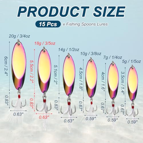Fishing Spoons Lures, Metal Saltwater Treble Trout Lures Jigging Spoon with Treble Hooks Spinner Baits for Freshwater - color: Colorful, size: 18g / 3/5oz