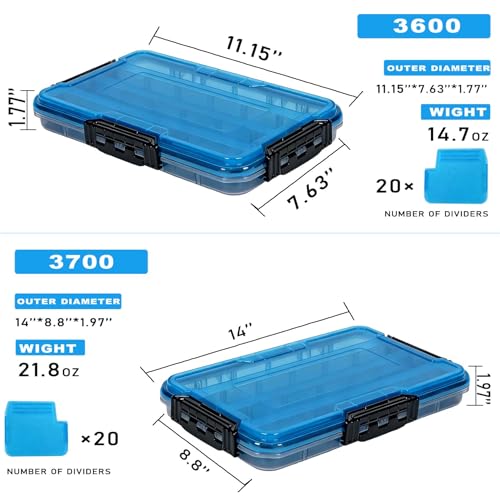 BEAR PAW 3700 Fishing Tackle Boxes Large Waterproof Fishing Tackle Box Lure Tray Storage Organizer Plastic Box with Adjustable Dividers Blue - style: 3700 Waterproof