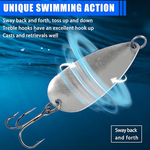 Fishing Spoons Lures 5pcs Saltwater Fishing Lures Trout Spoons, Metal Jig Trolling Jigging Lure Spinner Baits with Treble Hooks for Bass Trout Walleye Salmon - size: 1oz-5pcs