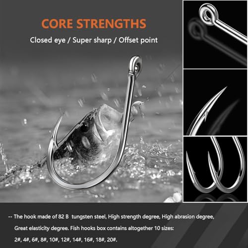 AMHDV 300Pcs/ 500Pcs/ 1000Pcs Small Fishing Hooks, 10 Different Sizes Tiny Fish Hook Set for Freshwater - style: 500pcs (2# to 20#)