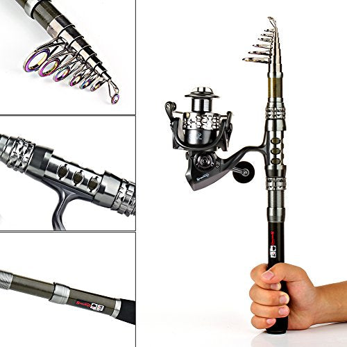 Sougayilang Telescopic Fishing Rod Reel Combos with Carbon Fiber Fishing Pole Spinning Reels and Fishing Accessories - color: Fishing Full Kit, size: 7.87 Ft Rod + XY 3000 Reel