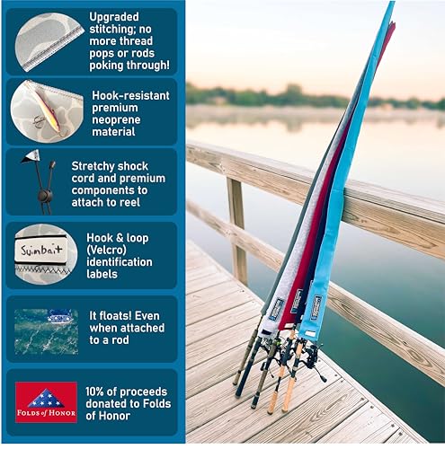 Premium Neoprene Fishing Rod Sleeve – Floating, Puncture Resistant, Labeled Protective Sock for Casting, Spinning, Trolling Fishing Rods - color: Topo, size: 60", style: Spinning