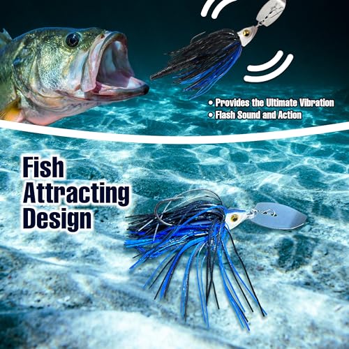 Reaction Tackle Tungsten Bladed Swim Jig Heads - Vibrating Chatter Jig with Silicone Skirt for Bass Walleye Pike (2-Pack) - color: Dark Pumpkin/Brown, size: 1/2 Oz