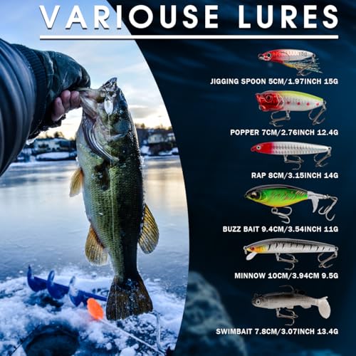 27Pcs Fishing Lures Kit, Hard and Soft Bait Set for Bass Trout Pike, Deep Diving Crankbaits with Premium Gift Box, Freshwater and Saltwater Fishing Tackle Gear for Men Dad Husband