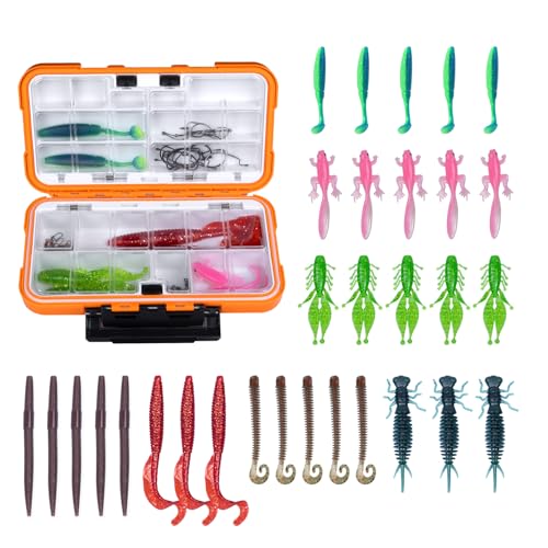 Clearance Bionics-Designed Durable Soft Plastic Fishing Lures Kit with Bonus Accessories, 3/4/5/6 Inch, 9-Type Lifelike Swimbaits in One Gear Set Included Tackle Box for Bass - color: Green Lures Kit with tackle box
