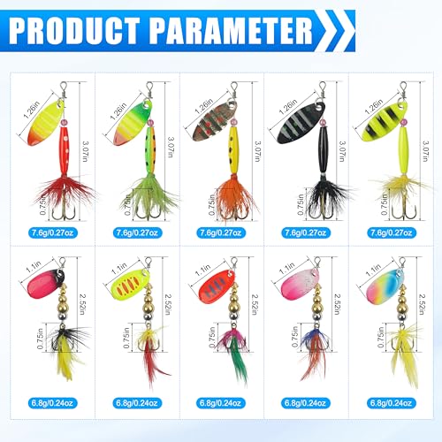 Spinnerbaits Rooster Bait Tail Fishing Lures Kit Inline Spinner Spoon Lures Bass Salmon Trout Hard Metal Spinner Baits for Saltwater Freshwater - style: 10pcs Spinnerbaits-c
