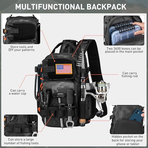 THKFISH Fishing Tool Kit, Backpack and Tackle Box with Tackle Included Lures Hooks Sinkers Accessories Kit,Pliers, Fish Lip Gripper, Fishing Gear and Fishing Gift for Men (Black Camo-87pcs) - color: BlackCamo