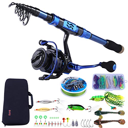 Sougayilang Fishing Rod and Reel Set Carbon Fiber Telescopic Fishing Rod 12+1BB Spinning Reel with Carry Case for Saltwater Freshwater - color: blue, size: 8.78 ft - 4000